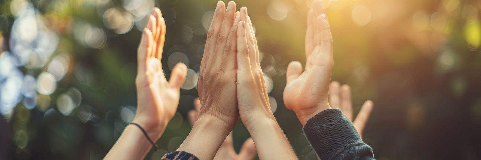 Hands raised together in the sun